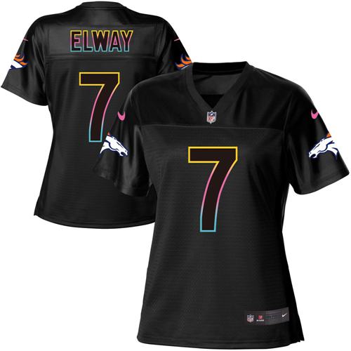 Nike Broncos #7 John Elway Black Women's NFL Fashion Game Jersey